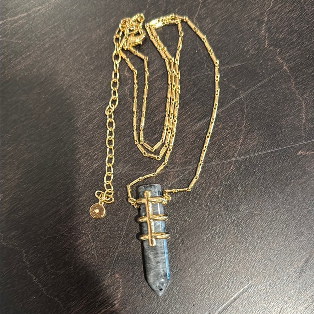 Stella & Dot Gold Necklace with Gray Pendant - Picture 2 of 4